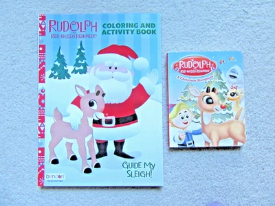 Rudolph The Red-Nosed Reindeer Coloring & Activity Book + Board Book NEW - Image 1 of 4