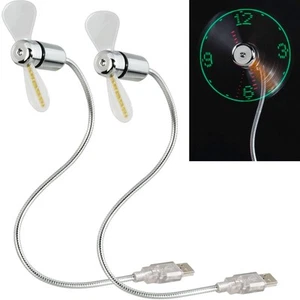 2x USB-Ventilator LED Uhr Mini Abkühlung Lüfter Tisch-Ventilator für PC Notebook - Bild 1 von 4