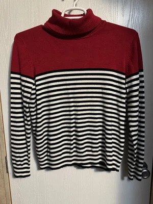 Joseph A XL 高领红色黑色/白色条纹长袖 — 第 1/4 张图片