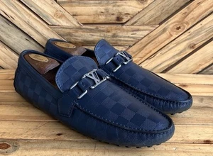 Louis Vuitton Hockenheim Navy blue damier leather slip on loafers Size UK 7/US 8 - Picture 1 of 18