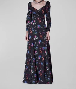 Carolina Herrera Floral Print Crossover Cutout Puff Sleeve Maxi Dress Gown 2 - Picture 1 of 14