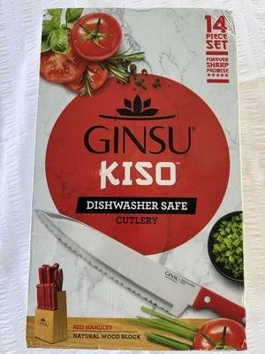 Juego de cuchillos negros Ginsu Kiso 14 piezas con bloque natural - apto para lavavajillas y aluminio Foto 1 de 4