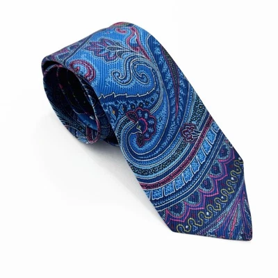 Robert Talbott Tie Seven Fold Blue Paisley 100% Silk 4?/40 Hand Sewn 60" Italy - Image 1 of 4