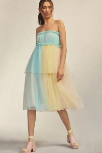 Anthropologie Pernille Rosenkilde Strapless Pastel Tulle Dress X Large NWOT - Picture 1 of 8