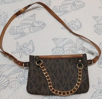 Michael Kors Logo Slim Belt Waist Bag pouch fanny pack W/chain - Adjustable - Image 1 of 4