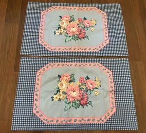 Shabby Chic Cottage Blue Gingham Pink Floral Roses King Sham USA Pair Set/2 - Picture 1 of 5