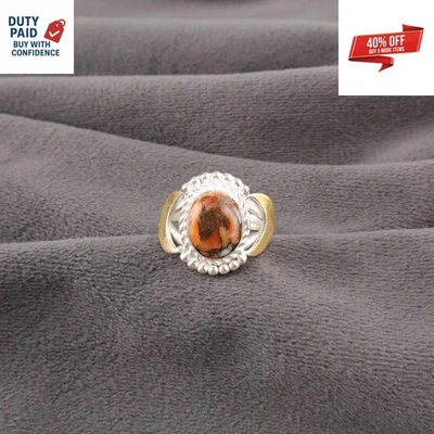 Anillo de compromiso genuino naranja cobre turquesa banda joyería plata de ley 925 Foto 1 de 4