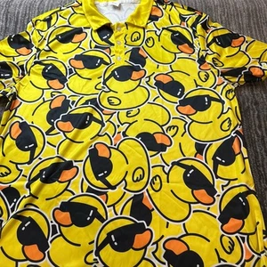 Golf Shirt Mens 2XL Button Up Duck Hawaiian Shirt Yellow All Over Ducky Print - Picture 1 of 9