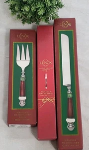 Lenox Holiday Gathering Servieren Aufschnitt Fleisch Gabel Kuchenmesser Tranchiergabel in Box - Bild 1 von 5