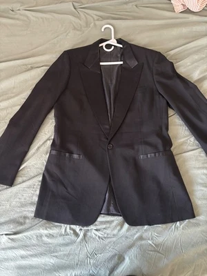 Chaqueta de esmoquin negra para hombre 1 botón pico solapa satinado 44L Foto 1 de 3