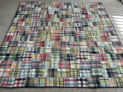 Pottery Barn Kids Queen Patchwork Quilt Madras Plaid And Sham - Image 1 of 4