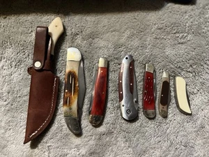 7 Knife Bundle,Whitetail German,Japan,chipaway,old Frost,Winchester,Old Timer! - Picture 1 of 15