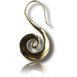 PAIR 18g (1MM) 1" 3/4 INCH LONG (44MM) POLISHED BRASS PLUGS EARRINGS SPIRALS - Picture 1 of 2