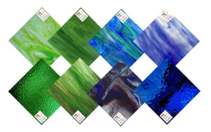 Wissmach 8 Sheet Blue & Green Variety Stained Glass by BiNARi Glass Studio - Picture 1 of 1