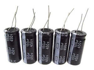 Condensadores electrolíticos 150uF 450V (5x) 450V 150uF volumen 18x40 mm - Imagen 1 de 3
