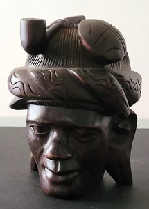 Carved Wood African Tribal Man Head Bust Sculpture - Picture 1 of 10
