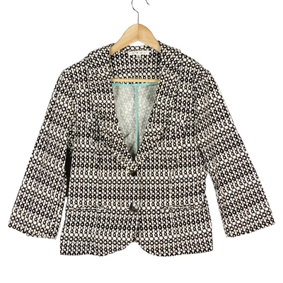 Chaqueta Blazer CAbi Du Jour Mujer Talla 6 Blanco Negro Marrón Estampado Círculo Manga 3/4 Foto 1 de 4