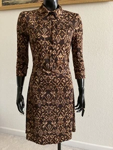 🎄 Vestido DVF Tejido Seda Talla 10 Marrón Estampado Bolsillos Acanalados - Imagen 1 de 9