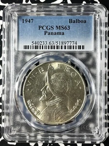 1947 Panama 1 Balboa PCGS MS63 (Many Available) (1 Coin Only) Silver! - Picture 1 of 5