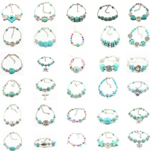 New Fashion Tibetan Silver Jewelry Beads Bangle Turquoise Chain Girl Bracelets - Picture 1 of 130