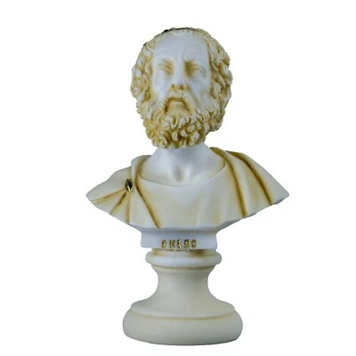 Scultura busto greco Omero statua classica finitura antica volto oro 5,90 pol... - Immagine 1 di 4