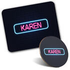 1 Mausmatte & 1 runder Untersetzer Neonschild Design Karen Name #353132