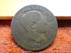 1879 Spain Alfonso 5 Centimos Coin - Free S&H USA - Picture 1 of 2
