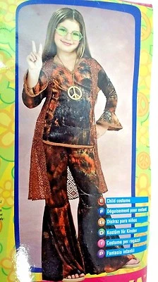 Woodstock Diva Costume Girls  3 Piece Top Pants  Fish Net Vest  Size 12-14  New - Image 1 of 4