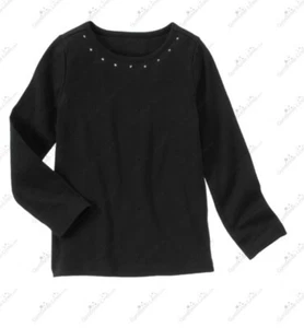 Gymboree Girls sz 5 Cheery All the Way Black Gem Top NWT Long Sleeve Solid - Picture 1 of 3