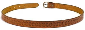 Vintage handbesetzter Ledergürtel - braun - Messingschnalle - Western - 30 - Bild 1 von 3