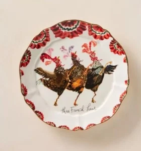 New Anthropologie Inslee Fariss Twelve Days of Christmas Plate 3 French Hens - Picture 1 of 1