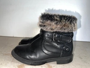 WALKRIGHT BOYS BLACK LEATHER ZIP UP FAUX FUR BUCKLE ANKLE BOOTS SHOE UK 12 EU 30 - Picture 1 of 8