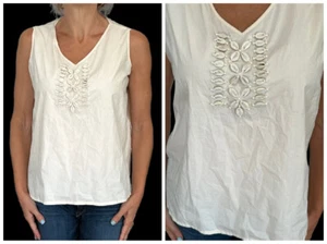 MOSCHINO Cheap & Chic beige ärmellos V-Ausschnitt Bluse Top verzierte Muscheln 10 - Bild 1 von 11