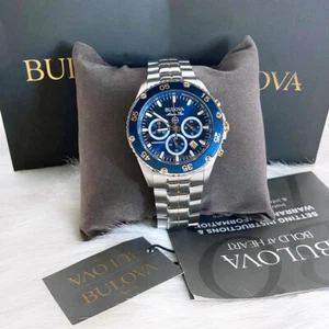 Men Bulova Classic Blue Marine Star Chronograph 98B400 Quartz Watch 7.5-8-8.5 - Picture 1 of 9
