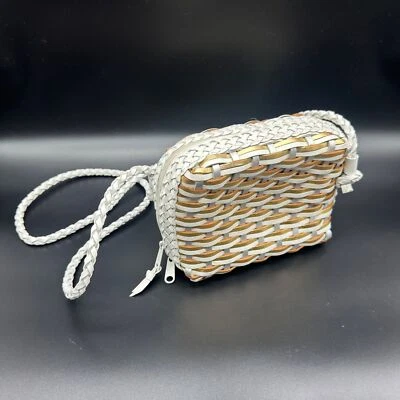 Vintage Purse Shoulder Bag Crossbody 1980s Leather Basket Weave LJS Collection - Image 1 of 4