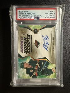 2020-21 SPx Rookie Super Scripts Gold #/25 Kirill Kaprizov Rookie Auto RC PSA 8