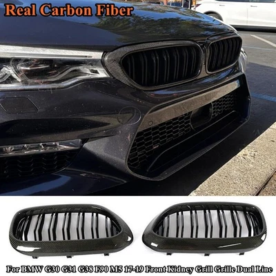 Parrilla delantera de carbono real de doble línea para BMW G30 G31 G38 F90 M5 17-19 Foto 1 de 4