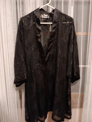 Bata kimono vintage Contessa Di Roma negra transparente manga 3/4 cierre de corbata 3X Foto 1 de 4