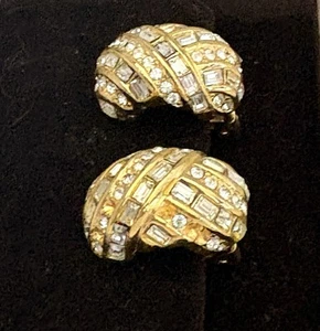 Vtg 1980s Christian Dior Pave Crystal Hoop Chunky Wide Clip-On Earrings - Picture 1 of 8