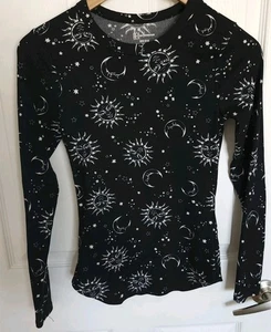 No Boundaries Women’s Junior Long Sleeve Shirt Black Sun Moon Size Small 3-5 - Picture 1 of 9