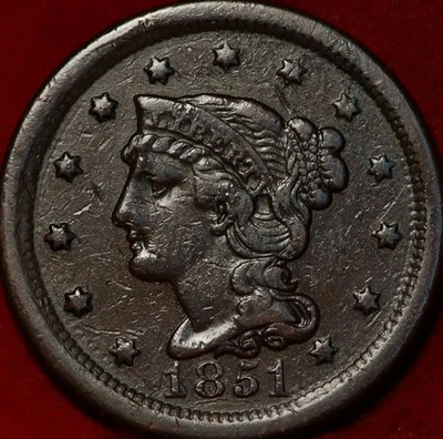 1851 Philadelphia cabelo trançado de cobre perfeito centavo grande - Imagem 1 de 2