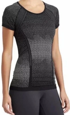 Athleta Womens Fastest Track Dot Running Chafe Free Seamless Top Black White XL - Image 1 of 4