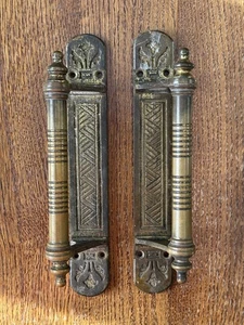 ANTIQUE VICTORIAN BRASS PAIR DOOR PULL HANDLES SALVAGED FROM CHURCH 23.5CM - Picture 1 of 5