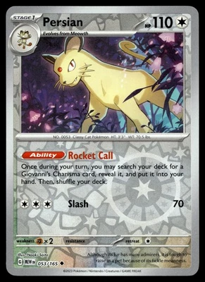 PERSIAN 053/165 UNCOMMON 151 POKEMON - Image 1 of 4