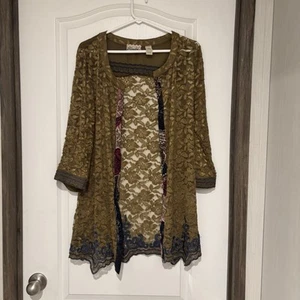Gimmicks By BKE Floral Lace Kimono Boho Sheer Open Cardigan Women’s Sz M - Picture 1 of 14