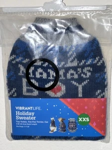 Vibrant Life Holiday Blue Mama's Boy Plaid Cat Dog Sweater Size XXS - Picture 1 of 8