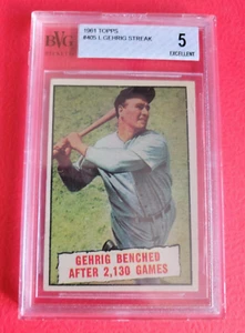 Topps Lou Gehrig 1961 bancado después de 2.130 juegos tarjeta clasificado en muy buena condición 5 ex - Imagen 1 de 2