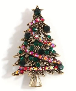 Vintage Luxus glänzend Strass lebendig Weihnachtsbaum Brosche Anstecker Pin Geschenk - Bild 1 von 4