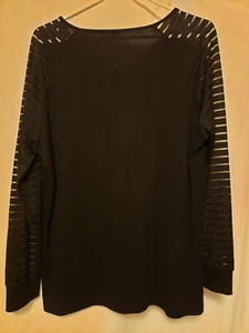 Black Pullover Top Size Large Long Sleeve V-Neck Shadow Stripe - Picture 1 of 7