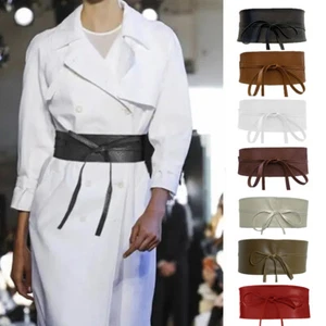 Women Waist Wide Dress Belt Tie Corset Cinch Ladies Soft PU Leather Wrap Around⚝ - Picture 1 of 25